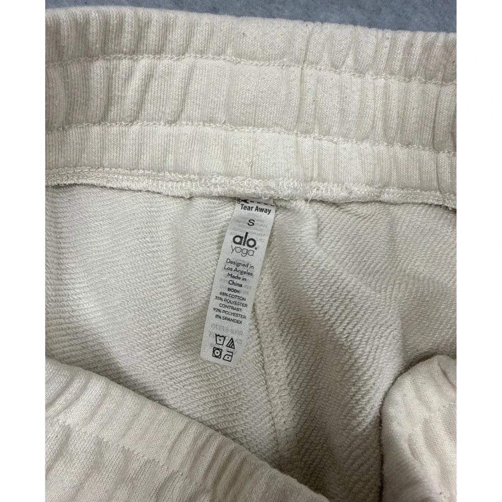 Alo Yoga Fierce Joggers Womens Small Ivory Distressed Ripped Fleece Athleisure